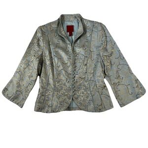JS Collections Metallic Gold and Light Blue Brocade Jacket